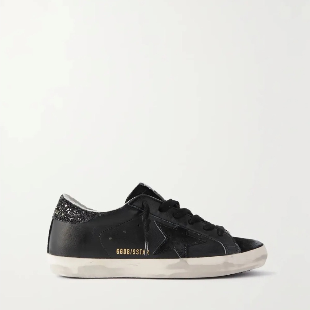 Golden Goose Superstar Sneaker Black Leather/Suede/Glitter sz 36 New in Box